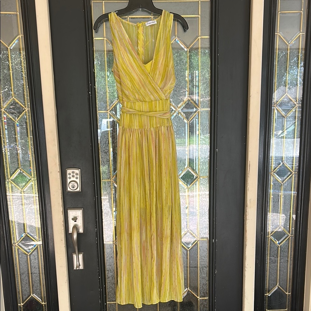 Calvin Klein Yellow Ruched Wrap Maxi Dress